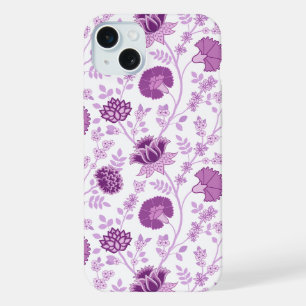 Jacobean Floral Big Pattern Pinks op wit iPhone 15 Plus Case