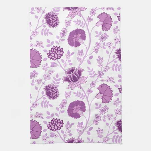 Jacobean Floral Big Pattern Pinks op wit Theedoek (Verticaal)