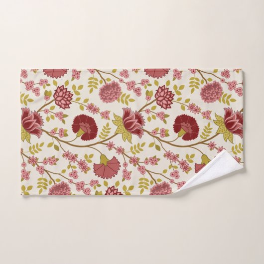 Jacobean Floral Big Pattern Reds Pinks Gold Cream Bad Handdoek (Handdoek)