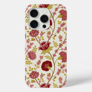Jacobean Floral Big Pattern Reds Pinks Gold Cream iPhone 15 Pro Case