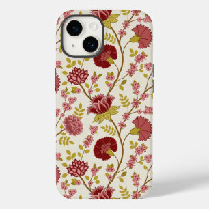 Jacobean Floral Big Pattern Reds Pinks Gold Cream Case-Mate iPhone 14 Hoesje