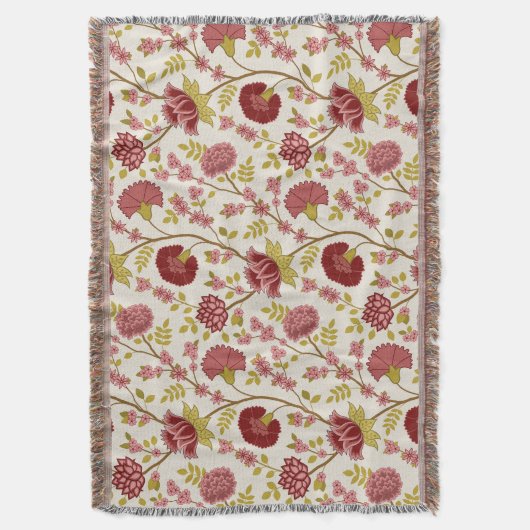 Jacobean Floral Big Pattern Reds Pinks Gold Cream Deken (Voorkant Verticaal)
