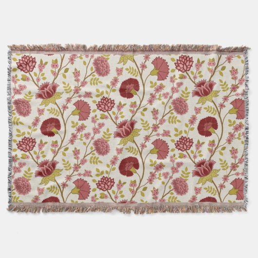 Jacobean Floral Big Pattern Reds Pinks Gold Cream Deken (Voorkant)