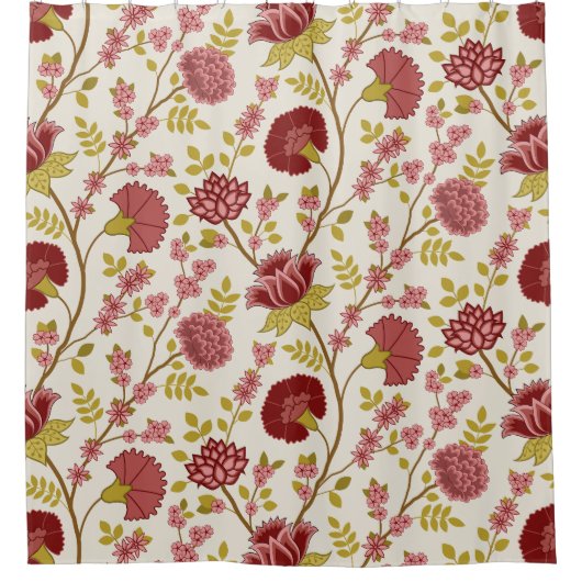 Jacobean Floral Big Pattern Reds Pinks Gold Cream Douchegordijn (Voorkant)