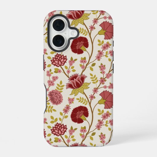 Jacobean Floral Big Pattern Reds Pinks Gold Cream iPhone 16 Hoesje (Achterkant)