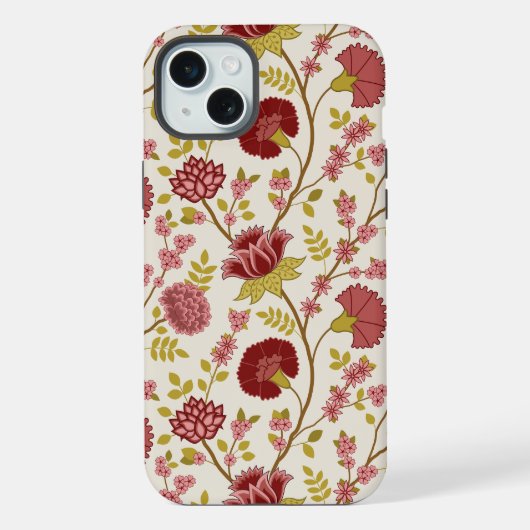 Jacobean Floral Big Pattern Reds Pinks Gold Cream iPhone Hoesje (Achterkant)