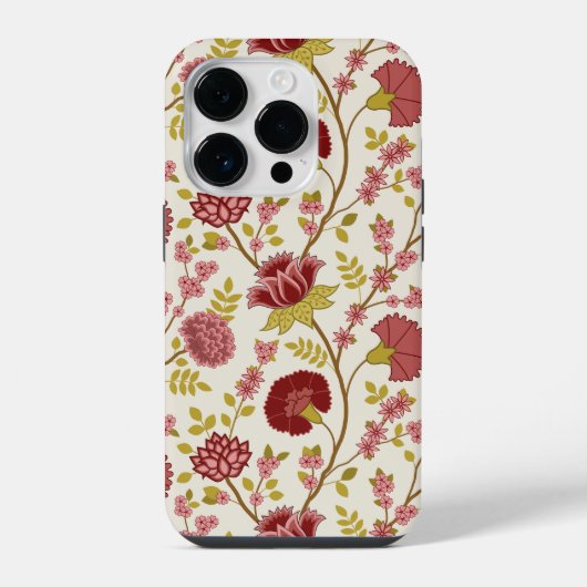 Jacobean Floral Big Pattern Reds Pinks Gold Cream iPhone Hoesje (Achterkant)