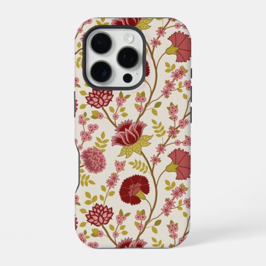 Jacobean Floral Big Pattern Reds Pinks Gold Cream iPhone Hoesje (Achterkant)