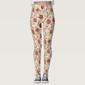 Jacobean Floral Big Pattern Reds Pinks Gold Cream Leggings (Voorkant)