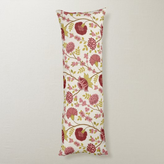 Jacobean Floral Big Pattern Reds Pinks Gold Cream Lichaamskussen (Achterkant (Verticaal))