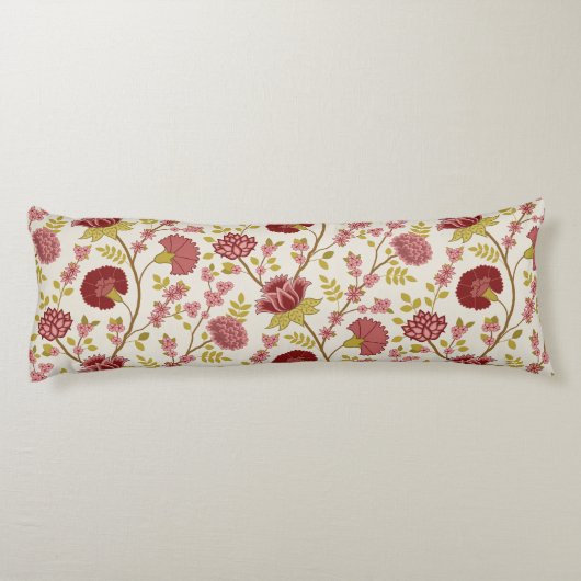 Jacobean Floral Big Pattern Reds Pinks Gold Cream Lichaamskussen (Achterkant)