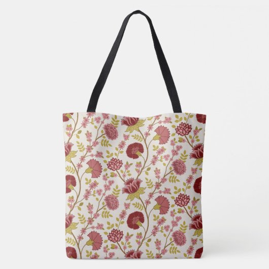 Jacobean Floral Big Pattern Reds Pinks Gold Cream Tote Bag (Achterkant)