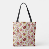 Jacobean Floral Big Pattern Reds Pinks Gold Cream Tote Bag (Achterkant)