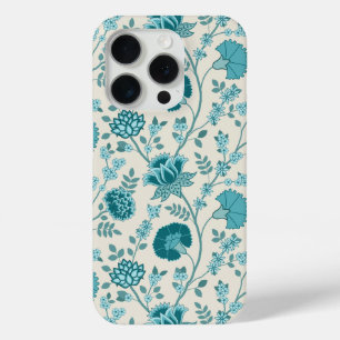 Jacobean Floral Big Pattern Teals op Cream iPhone 15 Pro Case