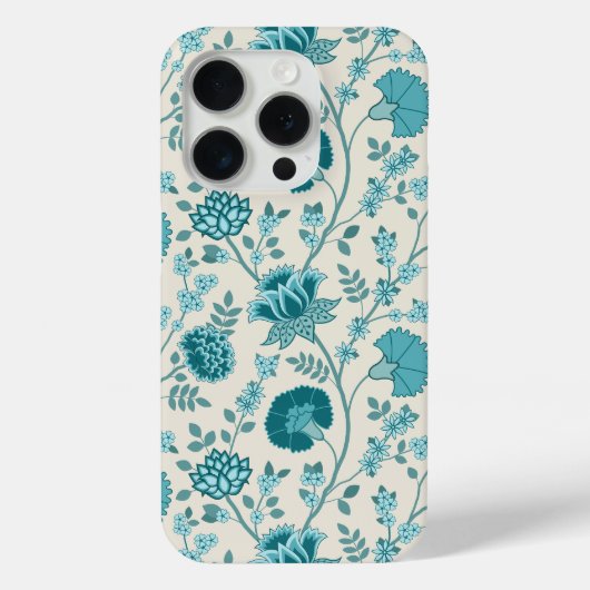 Jacobean Floral Big Pattern Teals op Cream Case-Mate iPhone Case (Achterkant)