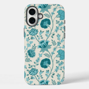 Jacobean Floral Big Pattern Teals op Cream iPhone 16 Plus Hoesje
