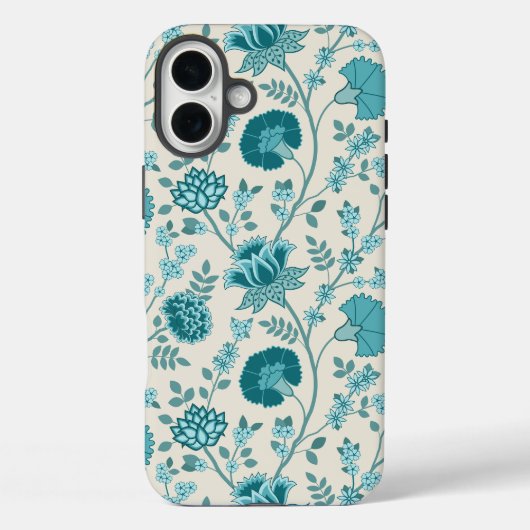 Jacobean Floral Big Pattern Teals op Cream Case-Mate iPhone Case (Achterkant)