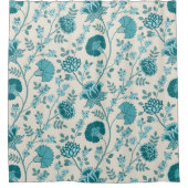 Jacobean Floral Big Pattern Teals op Cream Douchegordijn (Voorkant)