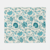 Jacobean Floral Big Pattern Teals op Cream Fleece Deken (Voorkant (Horizontaal))
