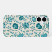 Jacobean Floral Big Pattern Teals op Cream iPhone 16 Hoesje (Achterkant horizontaal)
