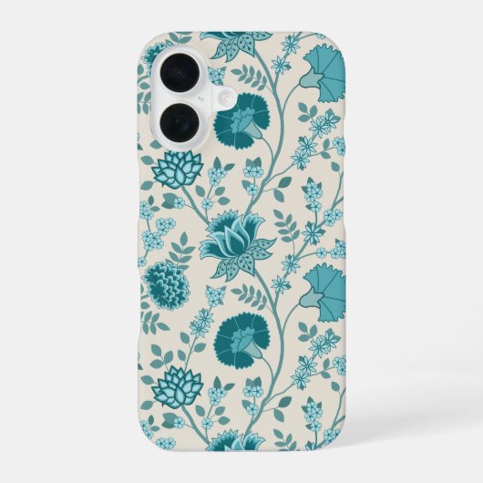 Jacobean Floral Big Pattern Teals op Cream iPhone 16 Hoesje (Achterkant)