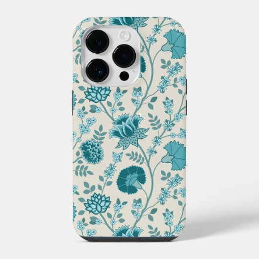 Jacobean Floral Big Pattern Teals op Cream iPhone Hoesje (Achterkant)