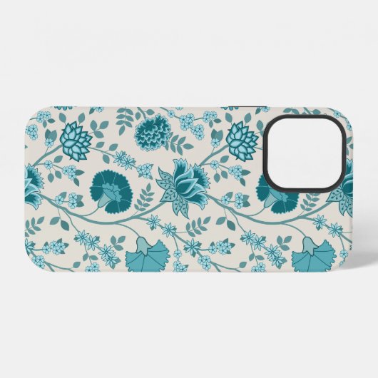Jacobean Floral Big Pattern Teals op Cream iPhone Hoesje (Achterkant horizontaal)