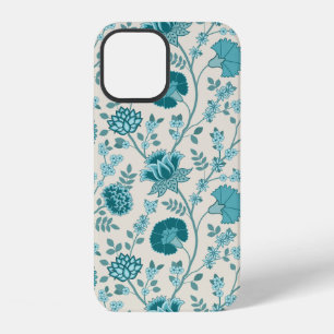 Jacobean Floral Big Pattern Teals op Cream iPhone 12 Hoesje