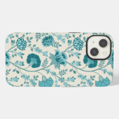 Jacobean Floral Big Pattern Teals op Cream iPhone Hoesje (Achterkant horizontaal)