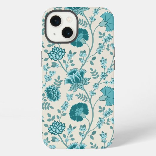Jacobean Floral Big Pattern Teals op Cream iPhone Hoesje (Achterkant)