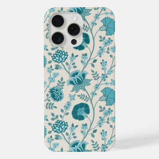 Jacobean Floral Big Pattern Teals op Cream iPhone Hoesje (Achterkant)