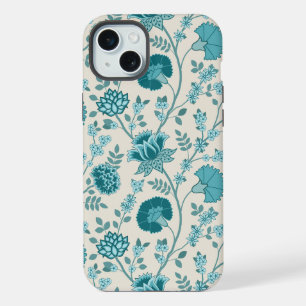 Jacobean Floral Big Pattern Teals op Cream iPhone 15 Plus Case