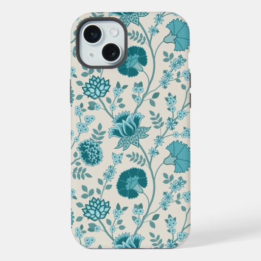 Jacobean Floral Big Pattern Teals op Cream iPhone Hoesje (Achterkant)