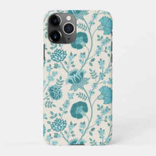 Jacobean Floral Big Pattern Teals op Cream iPhone 11Pro Hoesje