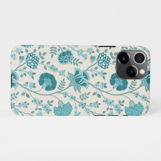 Jacobean Floral Big Pattern Teals op Cream iPhone Hoesje (Achterkant horizontaal)
