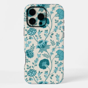 Jacobean Floral Big Pattern Teals op Cream iPhone 16 Pro Max Hoesje