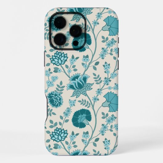 Jacobean Floral Big Pattern Teals op Cream iPhone Hoesje (Achterkant)