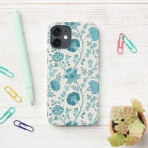 Jacobean Floral Big Pattern Teals op Cream iPhone 12 Mini Hoesje