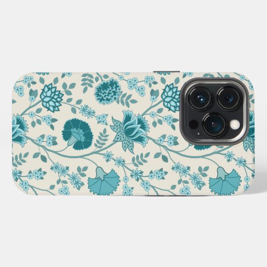 Jacobean Floral Big Pattern Teals op Cream iPhone Hoesje (Achterkant horizontaal)