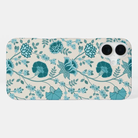 Jacobean Floral Big Pattern Teals op Cream iPhone Hoesje (Achterkant horizontaal)