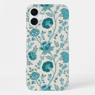 Jacobean Floral Big Pattern Teals op Cream iPhone 16 Plus Hoesje
