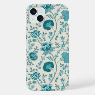 Jacobean Floral Big Pattern Teals op Cream iPhone 15 Plus Case