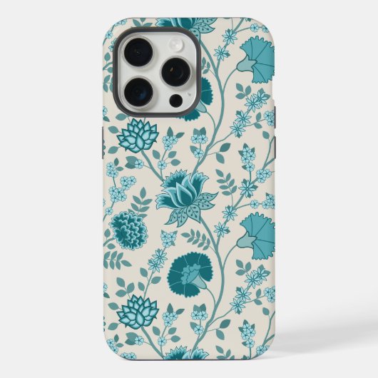Jacobean Floral Big Pattern Teals op Cream iPhone Hoesje (Achterkant)