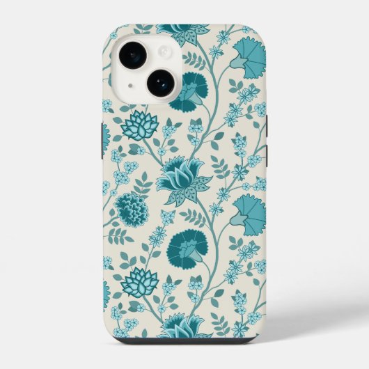 Jacobean Floral Big Pattern Teals op Cream iPhone Hoesje (Achterkant)