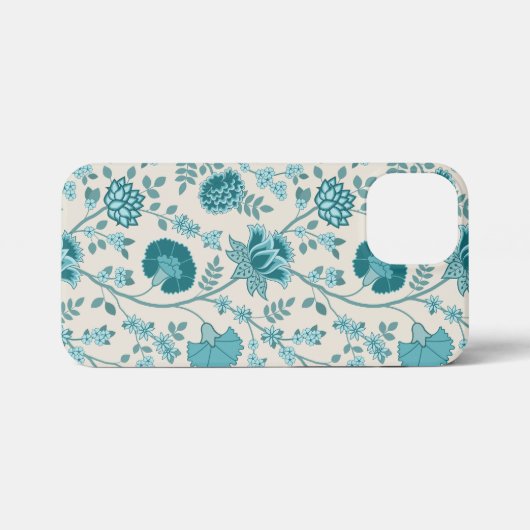 Jacobean Floral Big Pattern Teals op Cream iPhone Hoesje (Achterkant horizontaal)
