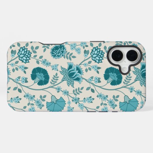 Jacobean Floral Big Pattern Teals op Cream iPhone Hoesje (Achterkant horizontaal)