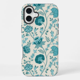 Jacobean Floral Big Pattern Teals op Cream iPhone 16 Plus Hoesje