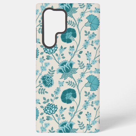 Jacobean Floral Big Pattern Teals op Cream Samsung Galaxy Hoesje (Achterkant)