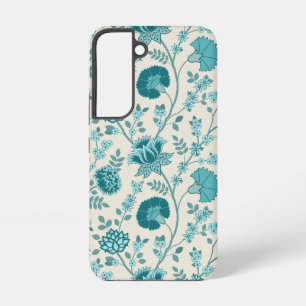 Jacobean Floral Big Pattern Teals op Cream Samsung Galaxy Hoesje