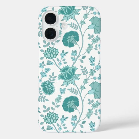 Jacobean Floral Big Pattern Teals op wit Case-Mate iPhone Case (Achterkant)